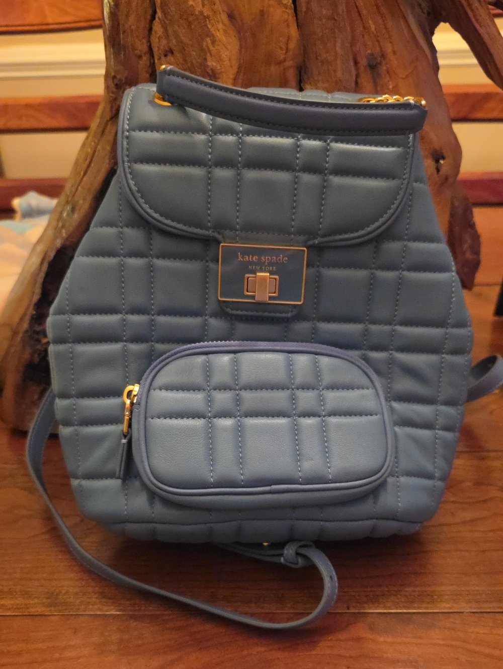 Kate Spade Evelyn Quilted Small Leather Backpack Adjustable Straps Blue